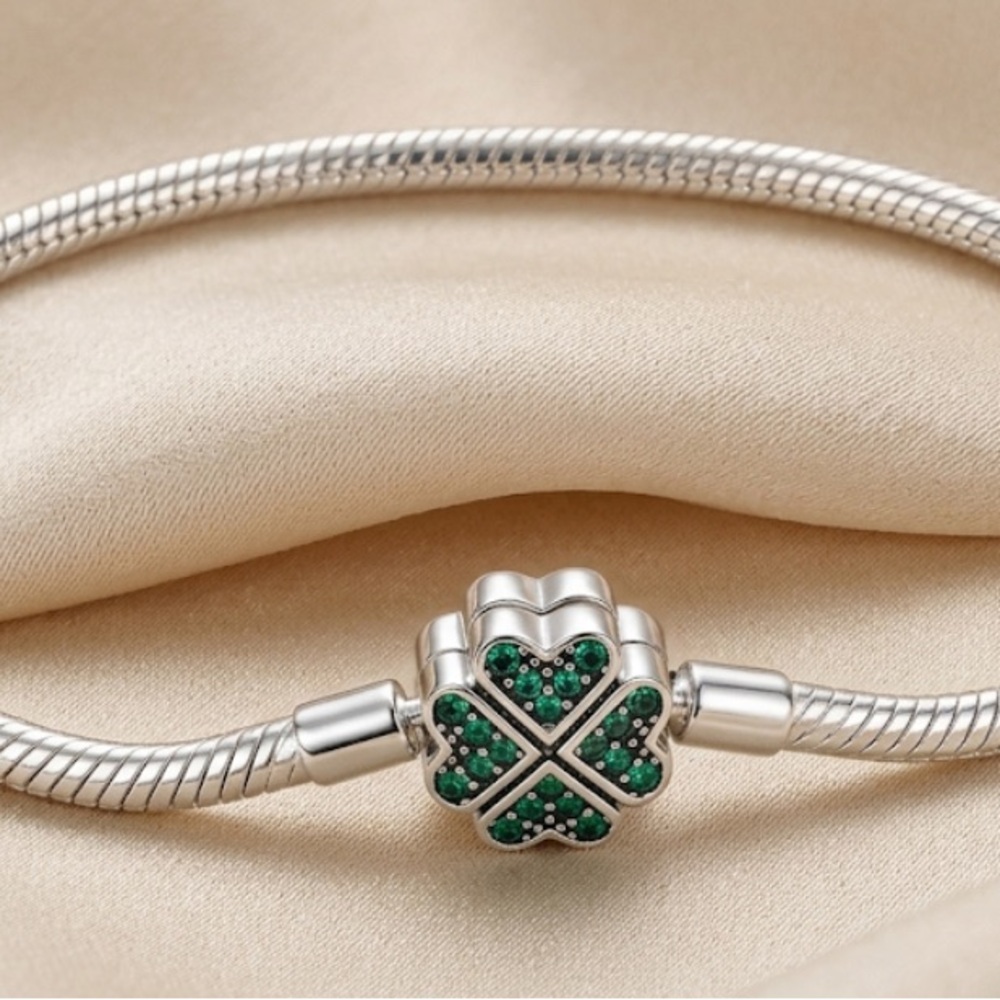 Silver and Green Clover Charm Bracelet